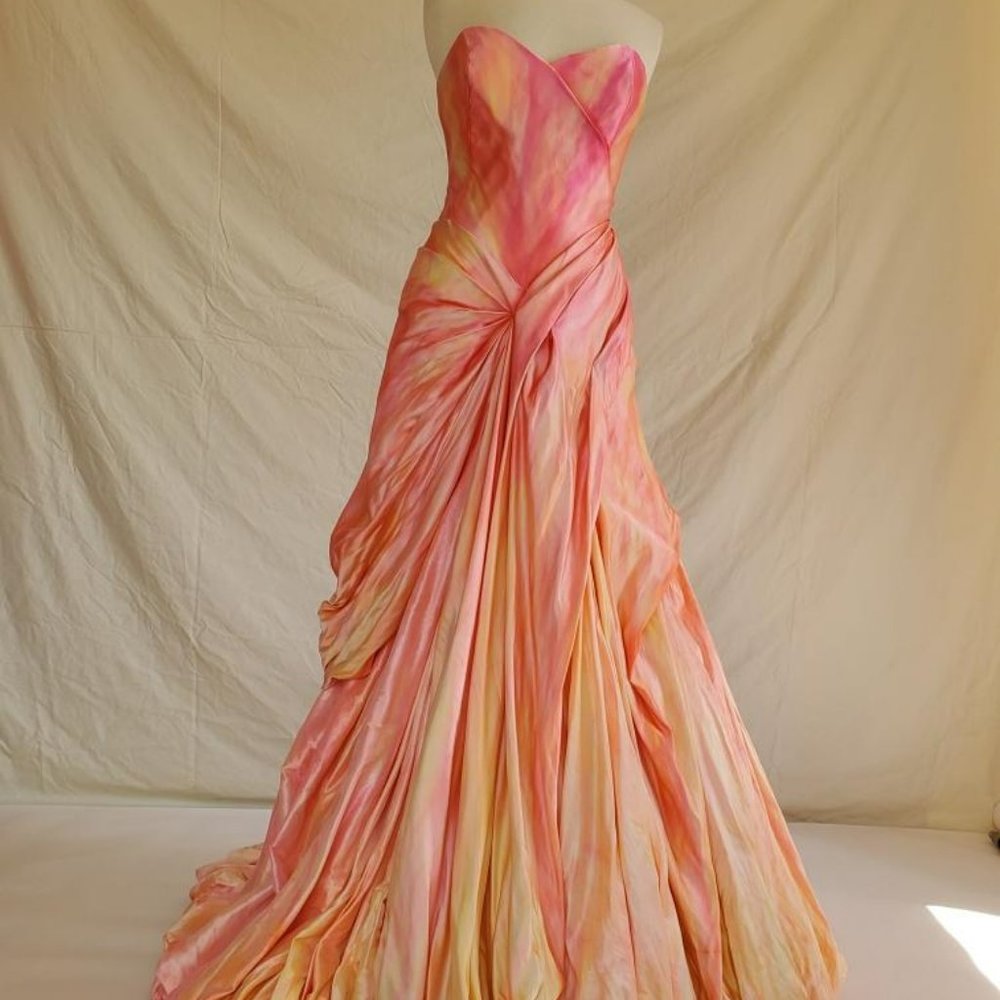 Silk Anna Maier Bohemian Wedding Dress blush Peach pink white ivory 4 6 petite - Picture 2 of 11